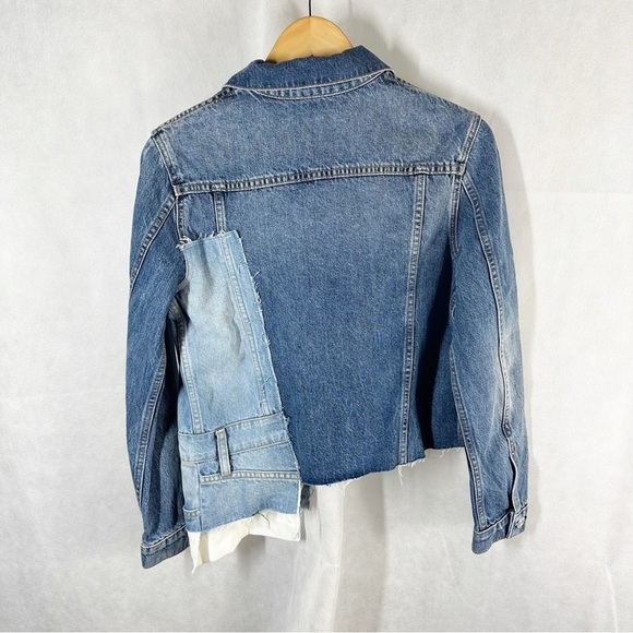 Hudson Spliced Denim Trucker Grunge Patchwork Jacket Size Small Blue Denim Wash - Picture 6 of 11